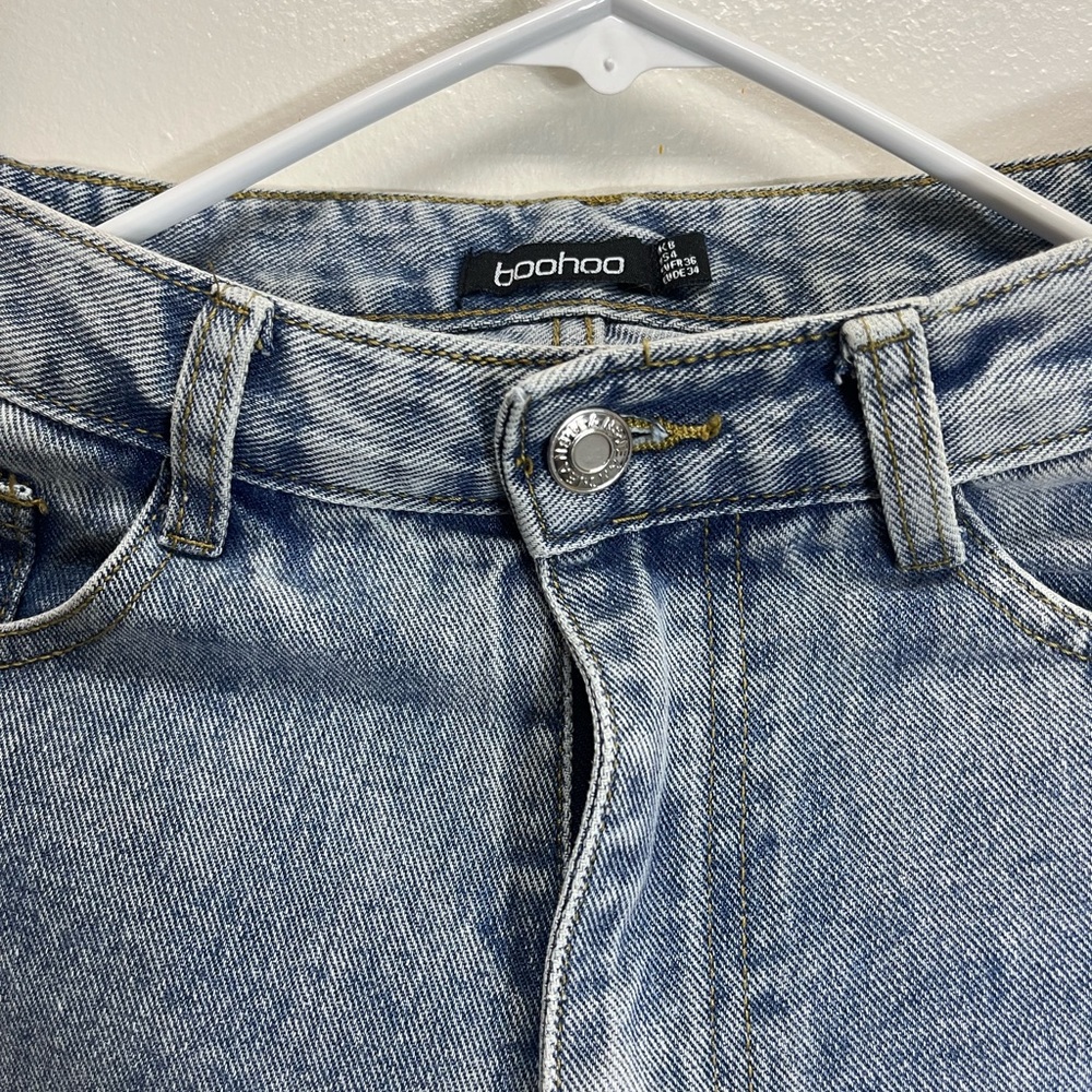 BOOHOO Jeans Blue‎ Stone Wash Blue High Rise Tapered Mom Women's Sz 4 - Picture 6 of 7